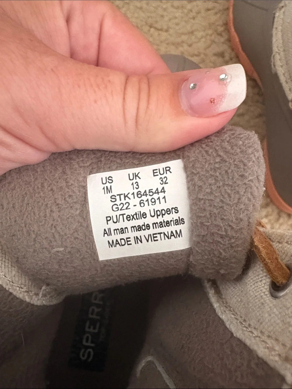 Sperry Kids Gray Duck Boots with Pink Trim and Tan Laces